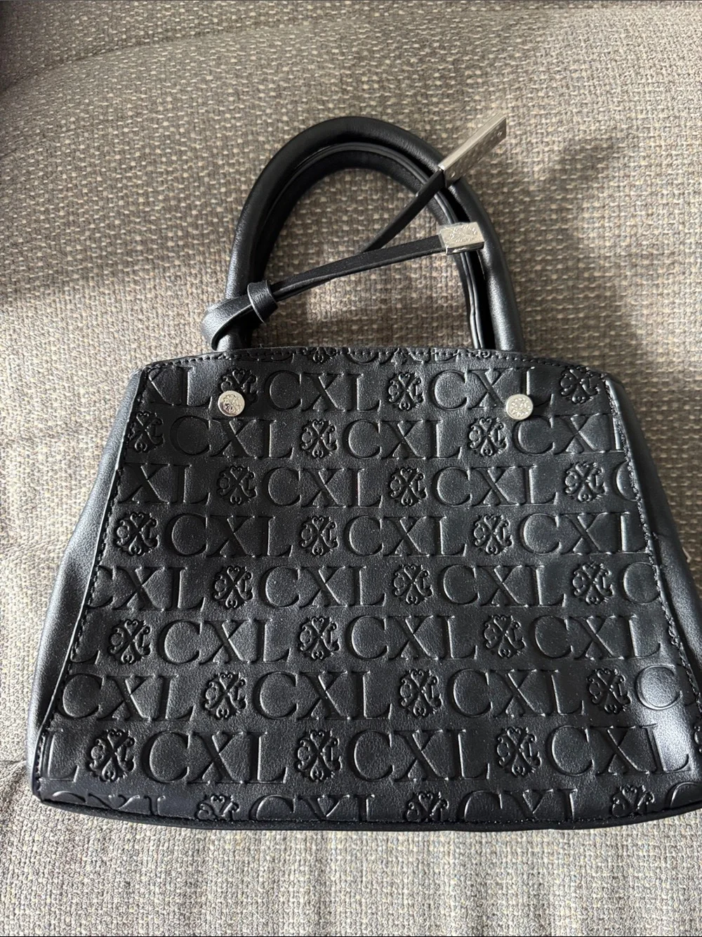 Christian Lacroix Embossed Black Leather Top-Handle Bag